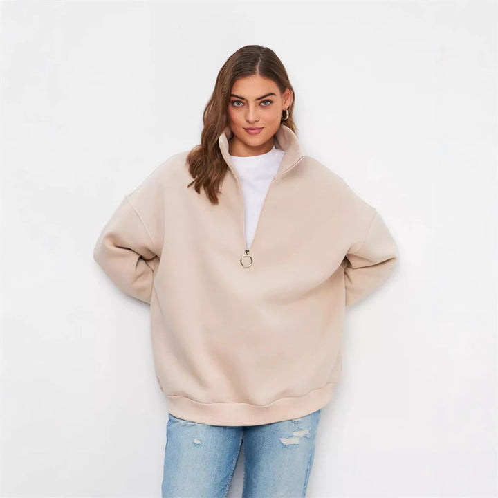 Damer casual oversized zip genser med høy krage Skjora