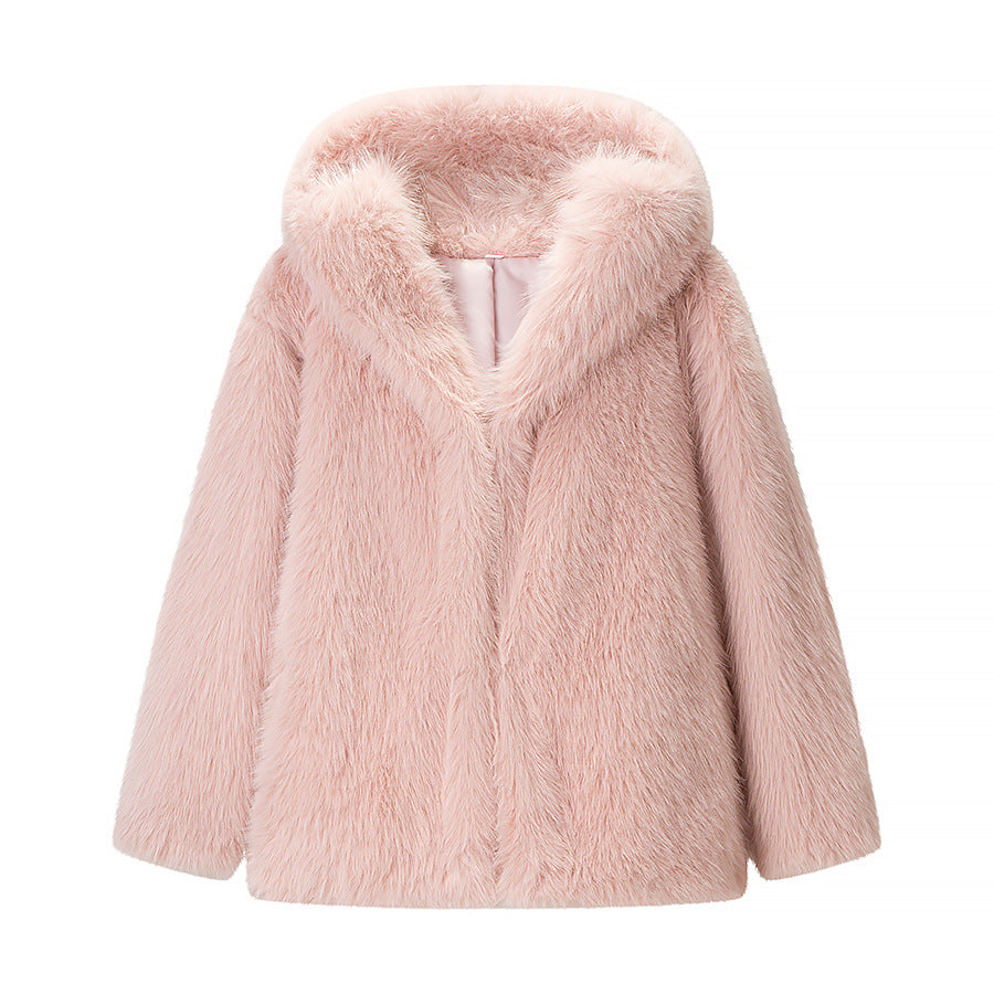 Kvinnelig Cozy Fleece Jakke med Luksuriøs Pels Krage og Myk Fôr Skjora