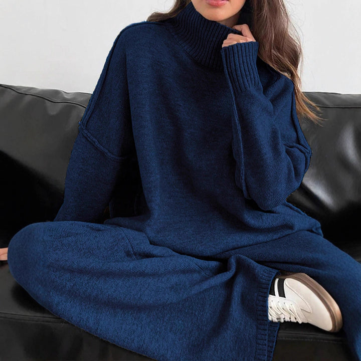 Kvinnens koselige strikkede jumpsuit med høy krage og løs passform Skjora