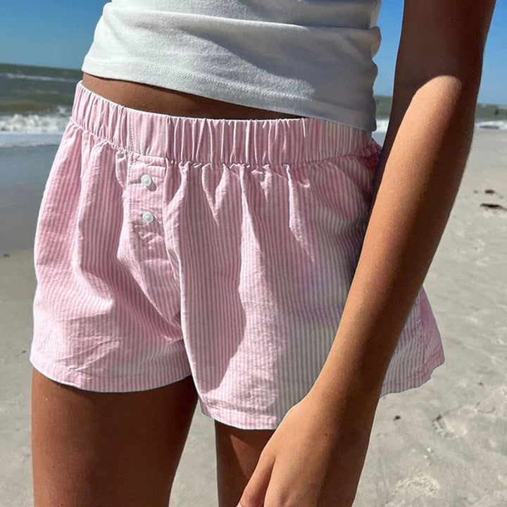 Damer behagelige bomullsshorts med knappdetaljer Skjora