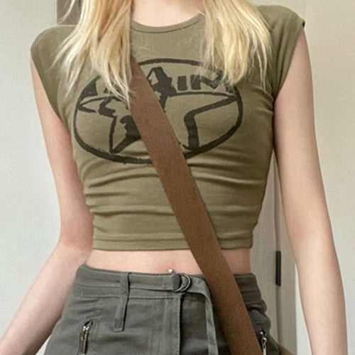 Ladies' Crop Top with Creative Graphic Print and Fitted Cut Skjora