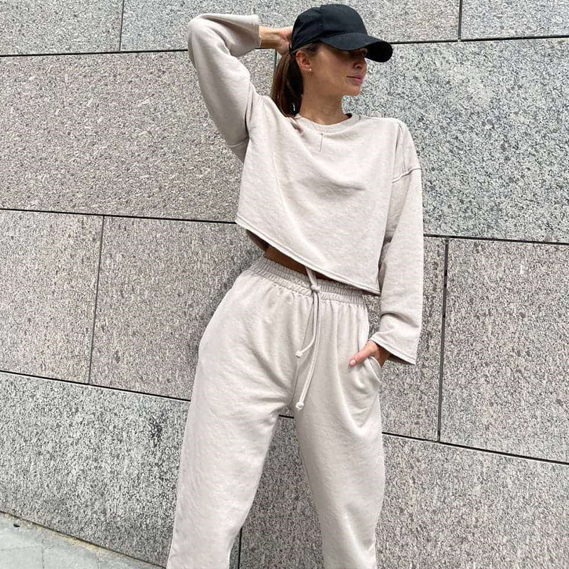 Damer casual joggedress med høy midje og elastisk liv