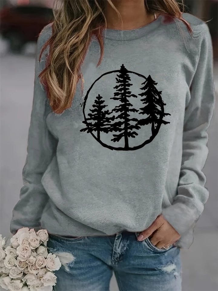 Kvinnelig sweatshirt med kult naturmotiv og avslappet passform Skjora