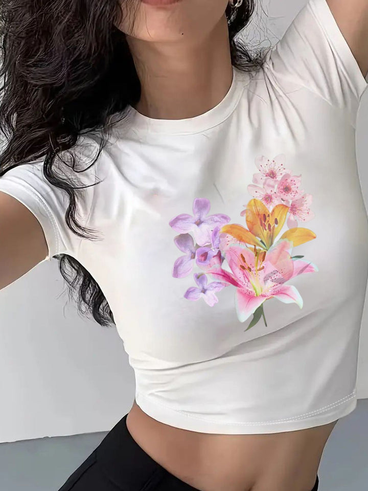 Dame Crop-T-skjorte med kreativ telefon-design Skjora