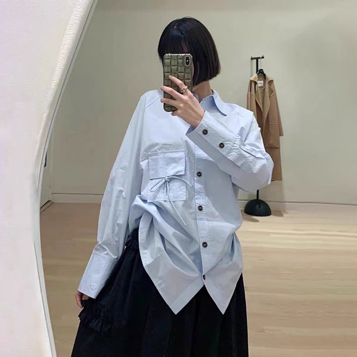 Dame Løs Oversize Skjorte med Knappledd Skjora