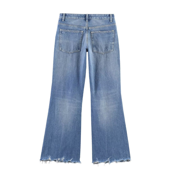 Dame Flared Jeans med ødelagte effekter og frynseavslutninger Skjora