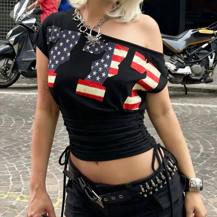 Dame modisk avslappet Crop-Top med praktisk volangkant Skjora