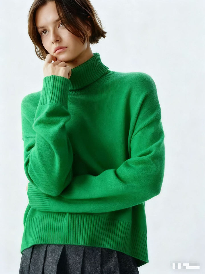 Damer Cozy Turtleneck Genser med Oversized Snitt og Fin Ribbestruktur Skjora
