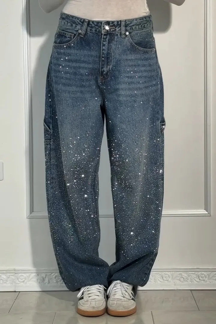 Kvinne Glitrende Baggy Jeans Skjora