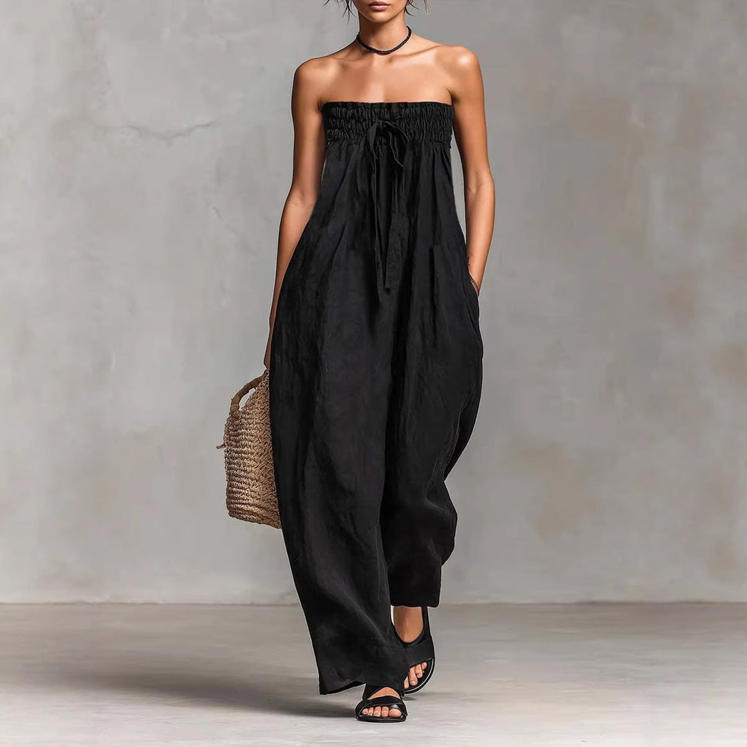 Dame Løs jumpsuit med elastisk overdel og vid ben Skjora