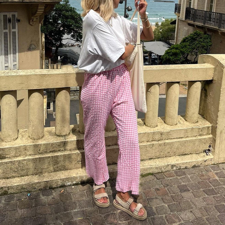 Dame karrotterbukse i moderne rutemønster Skjora