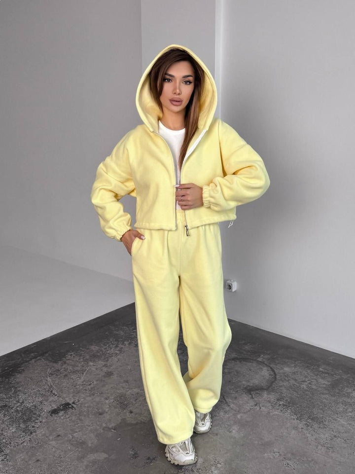 Dame Fleece Hoodie og Avslappede Joggebukser Sett