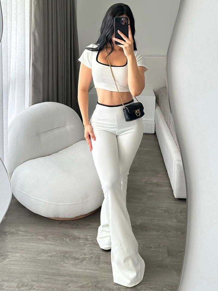 Dame moteriktig Crop-Top med figursydd snitt og vide bukser Skjora
