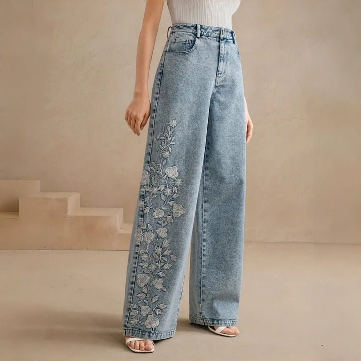 Dame Loose-Fit Jeans med blomsterbroderi Skjora