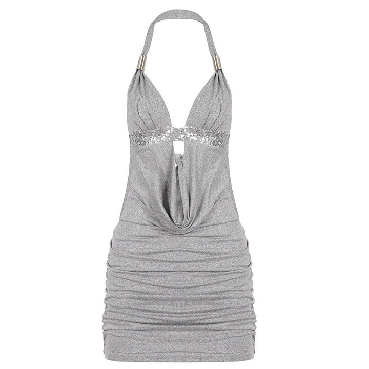 Dame Elegant halterneck-kjole med rynker og glitrende detaljer Skjora