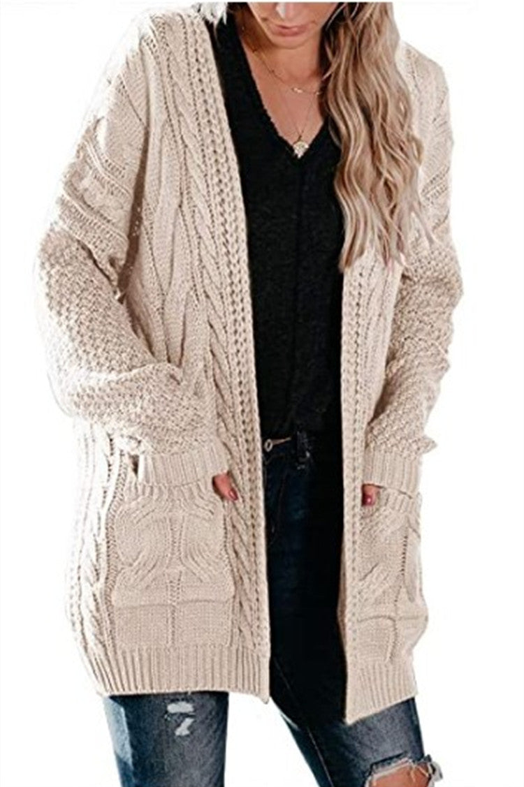 Kvinners Chunky Strikket Cardigan med Dype Lommer og Strukturert Design Skjora
