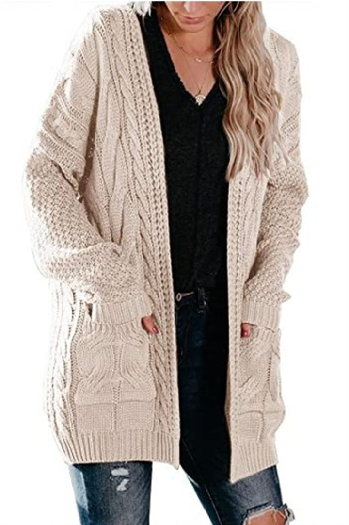 Kvinners Chunky Strikket Cardigan med Dype Lommer og Strukturert Design Skjora