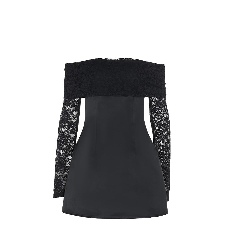 Dame elegant off-shoulder minikjole med spissærmer og svingende skjørt Skjora