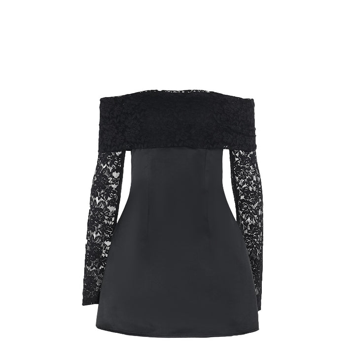 Dame elegant off-shoulder minikjole med spissærmer og svingende skjørt Skjora