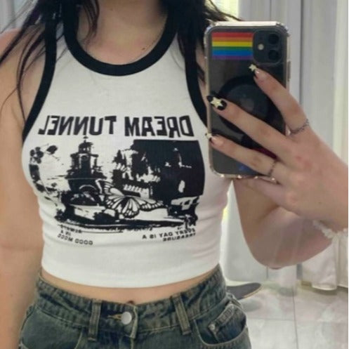 Damer Crop-Top med kreativ grafikktrykk og sporty design Skjora