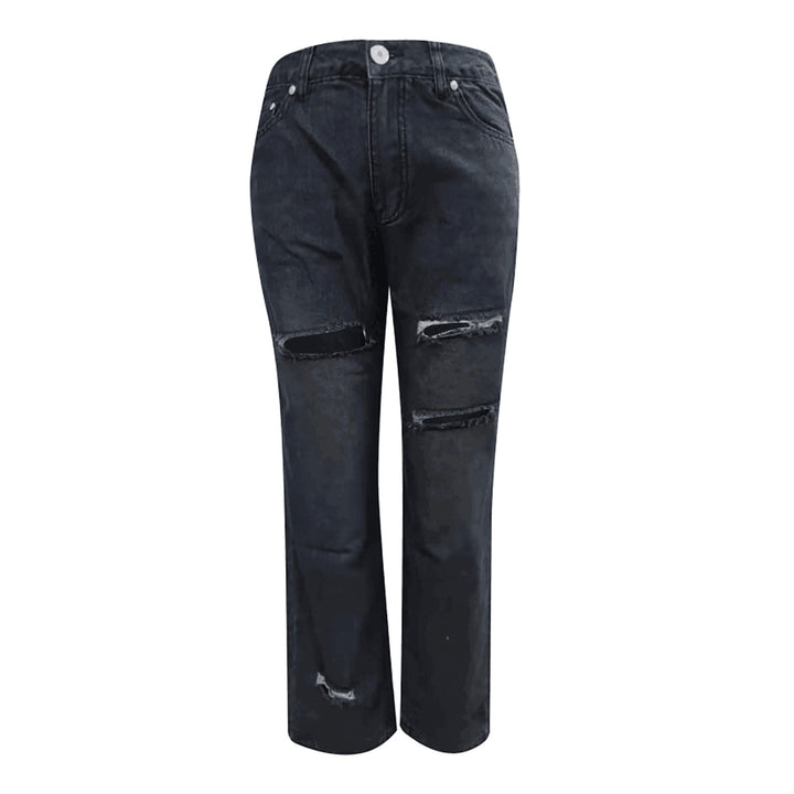 Dame moteriktig Destroyed Jeans i avslappet snitt med høye lommer og unike detaljer Skjora