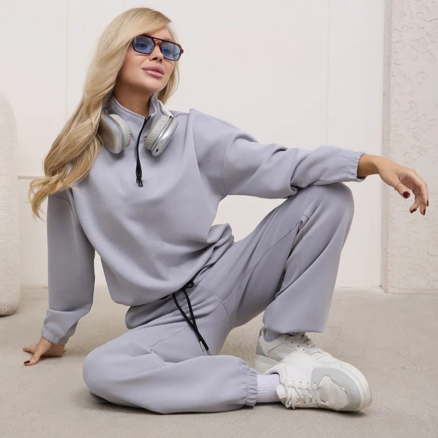 Dame's Fleece Treningsdress med Halv Glidelås og Elastiske Vringer Skjora