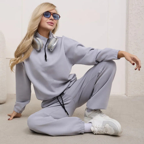 Dame's Fleece Treningsdress med Halv Glidelås og Elastiske Vringer Skjora