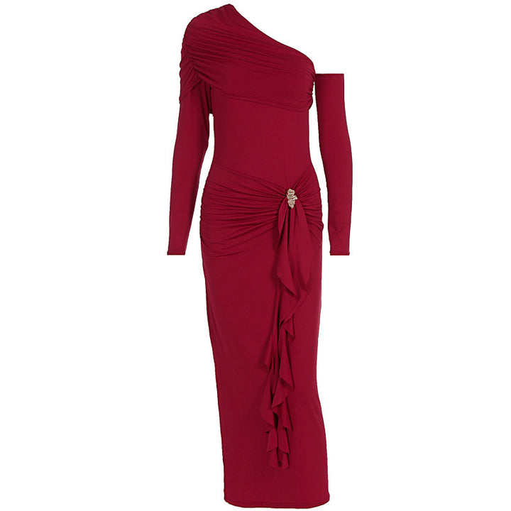 Dame elegant omslagskjole med asymmetrisk design og raffinerte draperinger Skjora