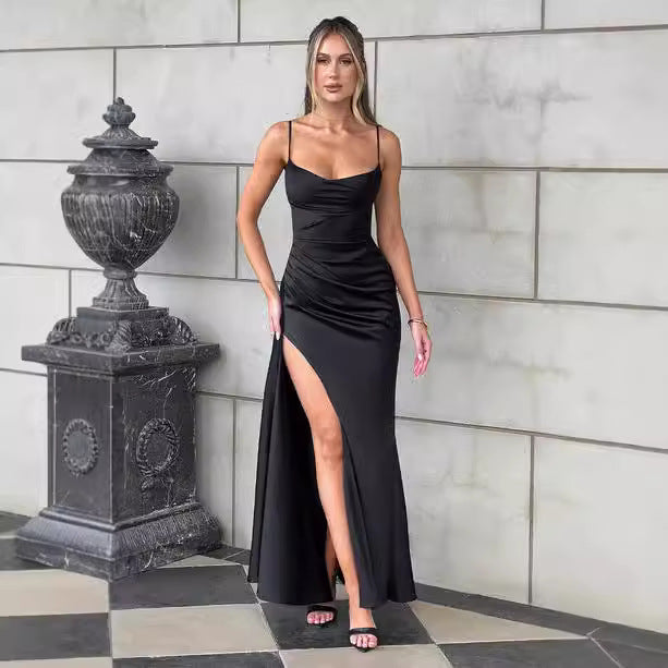 Damer Elegant Maxi Kjole med Side Splitt og Smale Spagetti Stropper