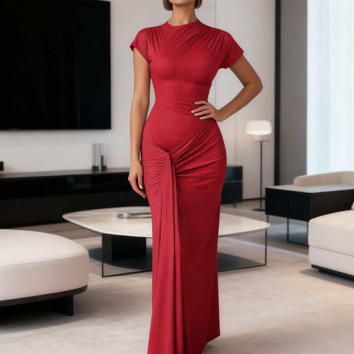 Damer Elegant Langermet Maxi-kjole med Drapering og figursydende snitt Skjora