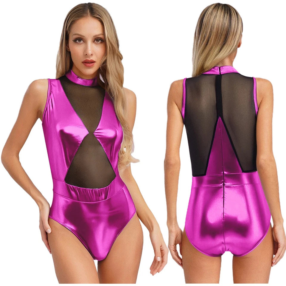 Damen Einteiler Badeanzug mit transparenten Einsätzen und schimmerndem Design Skjora
