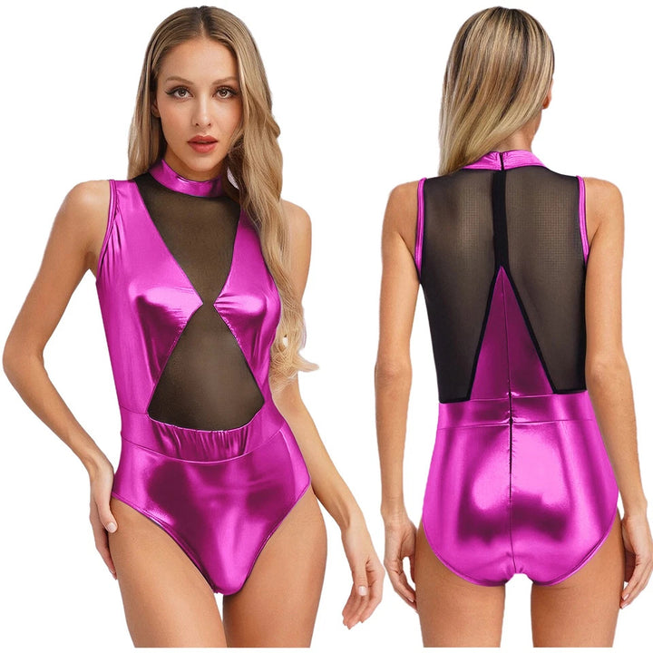 Damen Einteiler Badeanzug mit transparenten Einsätzen und schimmerndem Design Skjora