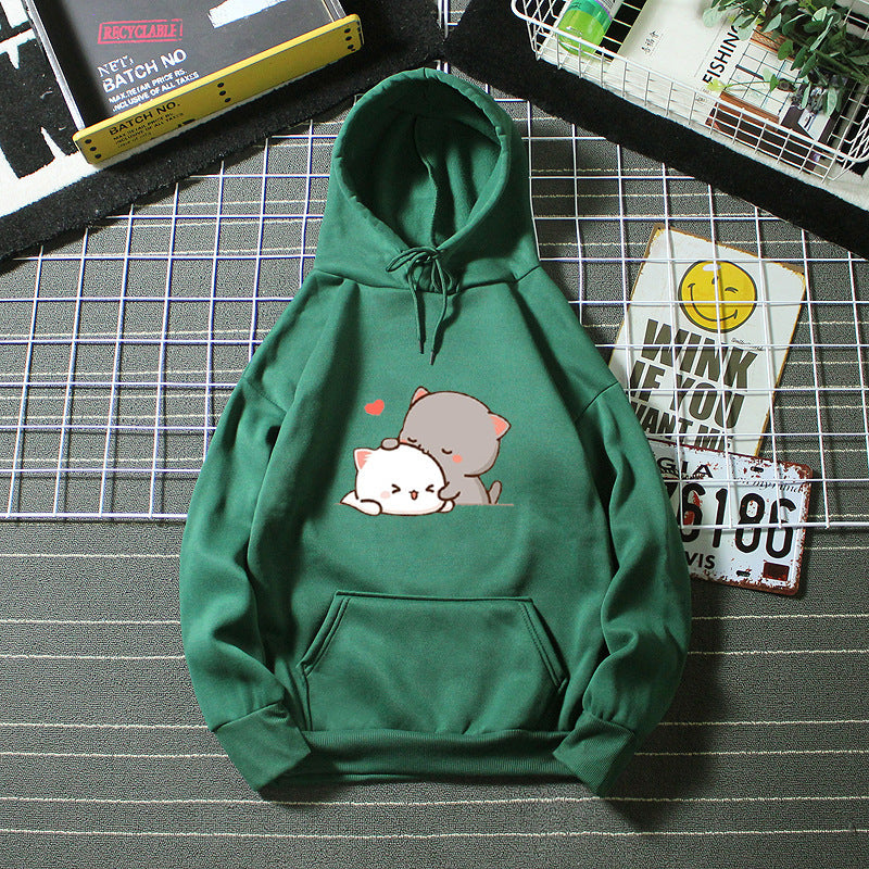 Dame hoodie med leken kattmotiv og komfortabel passform Skjora