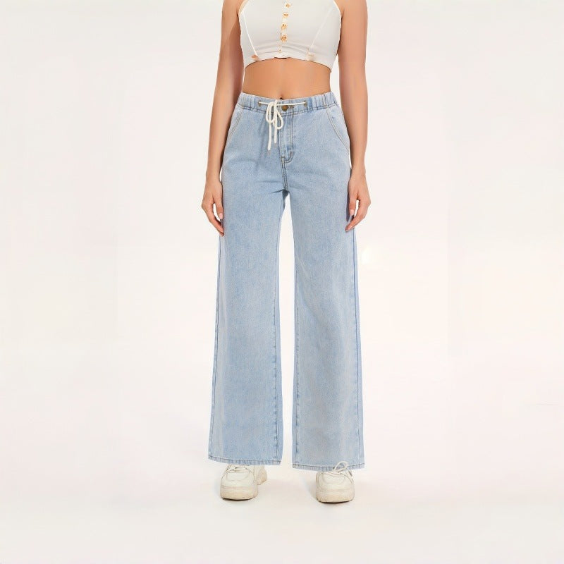 Dame brede jeans med elastisk midje og avslappet passform Skjora