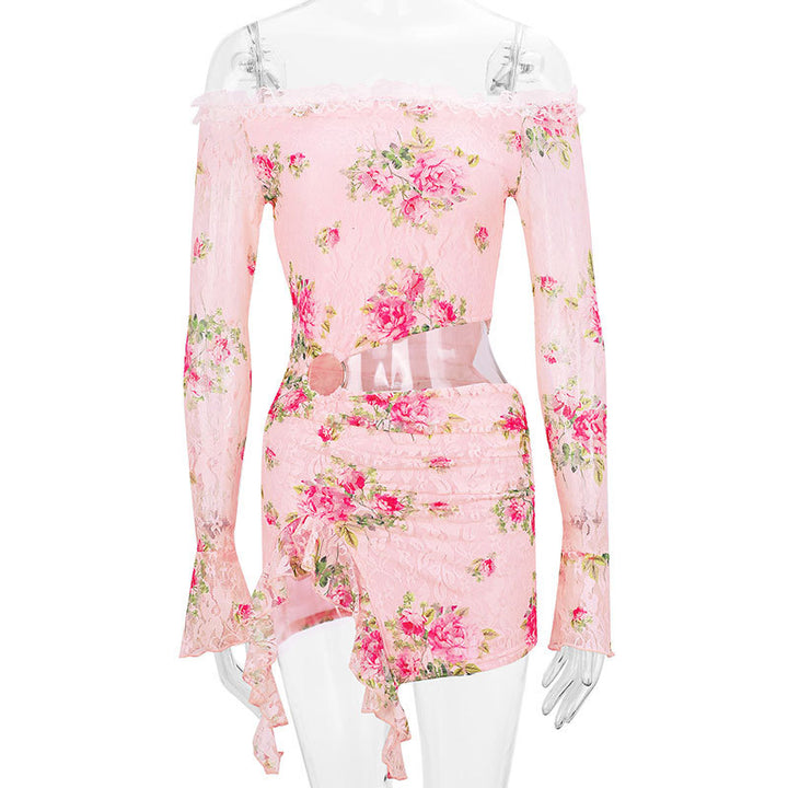 Dame Off-Shoulder Blusenkjole med florale aksenter og asymmetrisk design Skjora