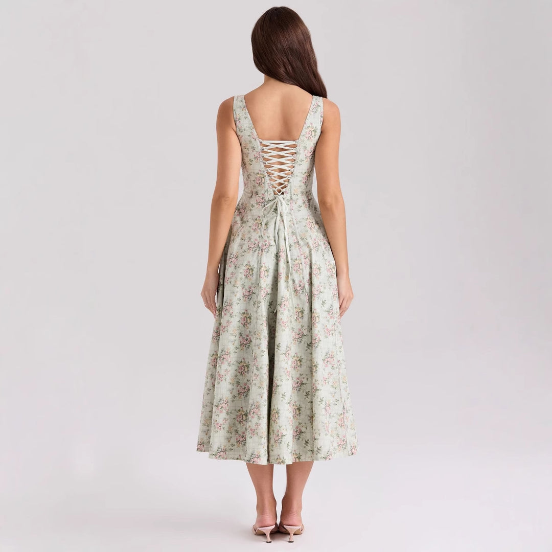 Kvinnes Floral Maxi Kjole med Slanke Stropper og Sidelommer