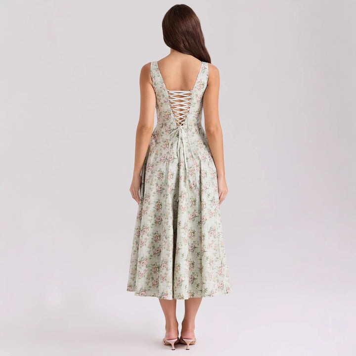 Kvinnes Floral Maxi Kjole med Slanke Stropper og Sidelommer