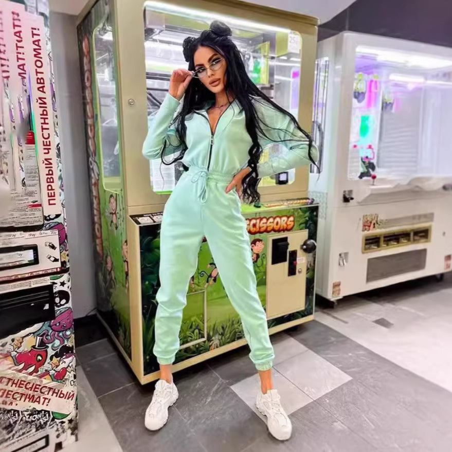 Damer komfortabel jumpsuit med kontrastglidelåsdetaljer Skjora