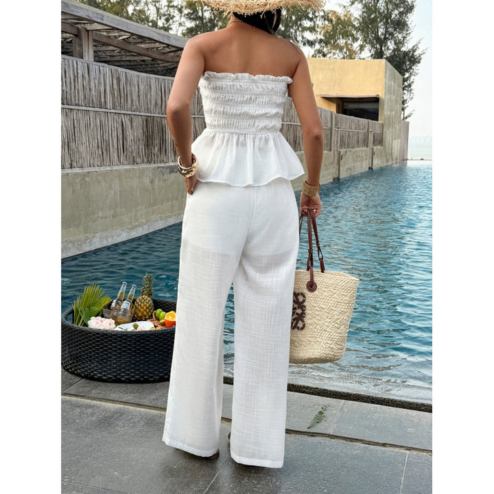 Dame Elegant topp med rynket bustier og vide bukser Skjora