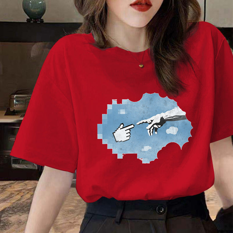 Dame T-skjorte med kreativt kunstmotiv Skjora