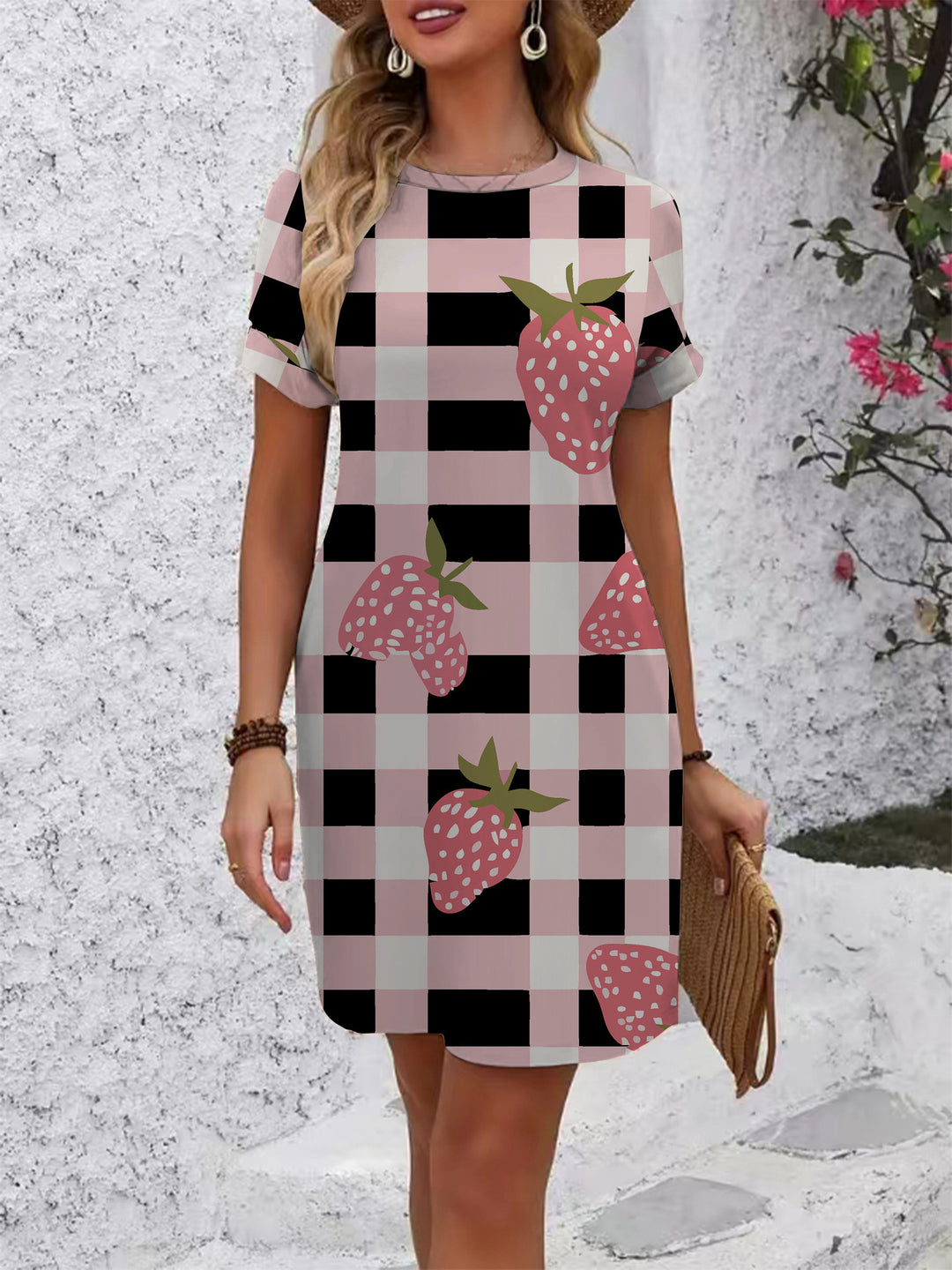 Damer casual kortermet kjole med kreativt geometrisk mønster Skjora