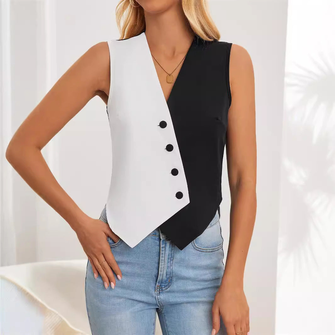 Dame asymmetrisk skjortebluse-design med knappdetaljer Skjora