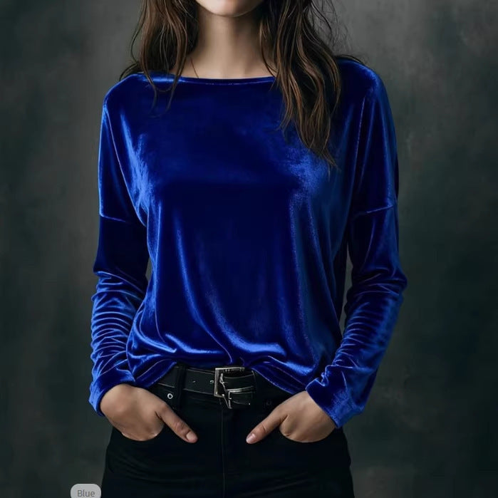Women's elegant light velvet long-sleeved top
