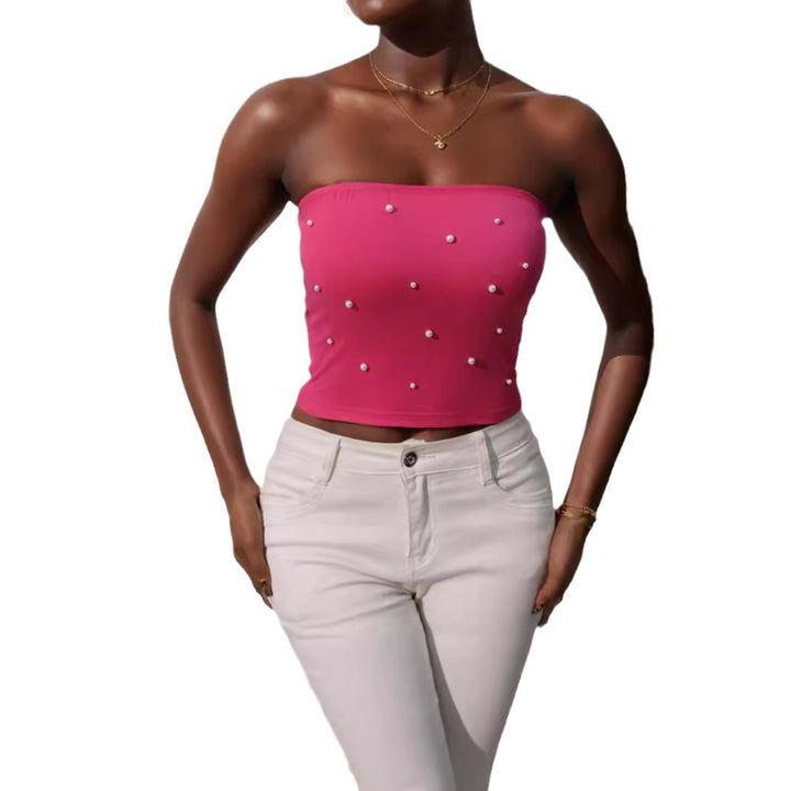 Dame Bandeau-Top med elegante perleapplikasjoner Skjora