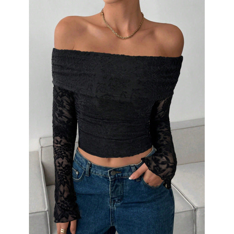Dame Elegant Off-Shoulder Topp med Volangdetaljer Skjora