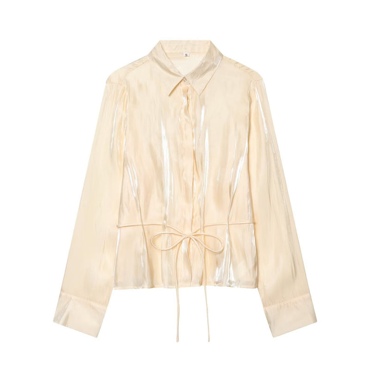 Damer glitrende bluse med justerbar midje og elegant krage Skjora