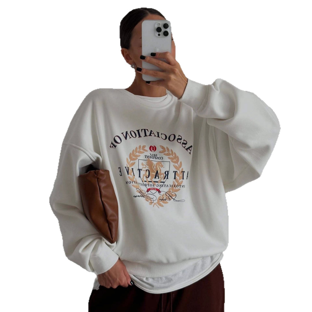 Kvinnehettegenser med kreativt trykk og oversized passform Skjora