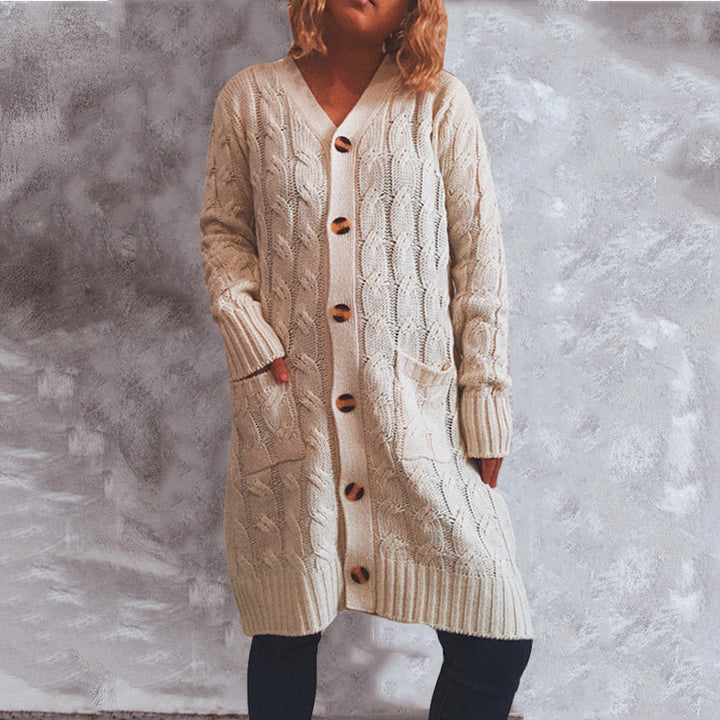 Dames chunky strikket cardigan med lommer og knappdetaljer Skjora