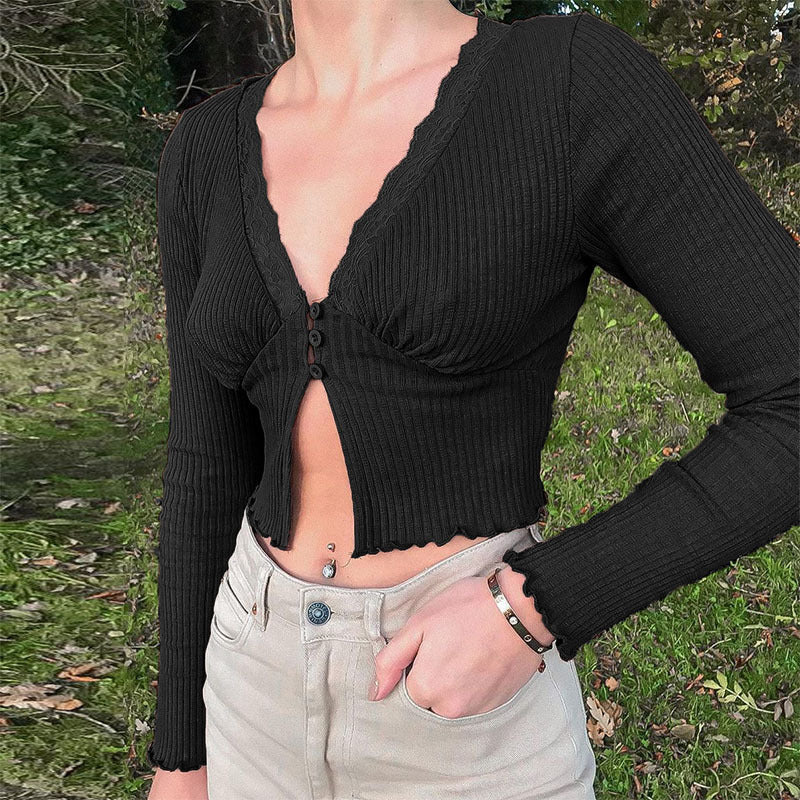 Dame Crop-top med feminin spiss og knappdetaljer Skjora