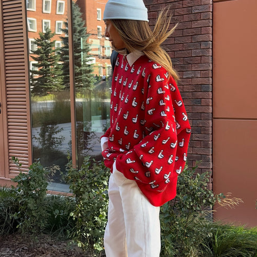 Kvinnesweater med unikt andedesign og løse ermer Skjora